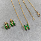 Aura POP H GREEN NECKLACE SILVER AND GOLD