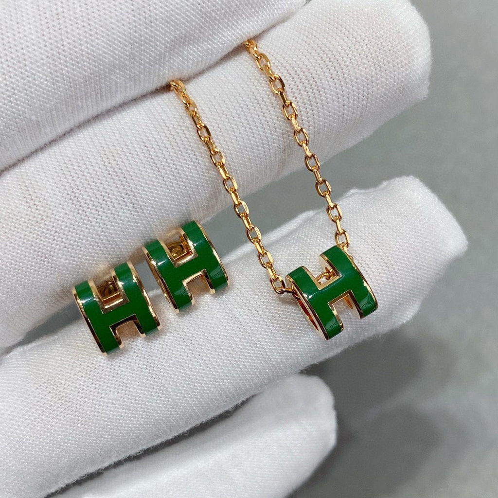 Aura POP H GREEN NECKLACE SILVER AND GOLD