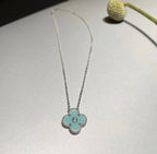 Aura CLOVER 1 DIAMOND LIGHT BLUE SILVER NECKLACE