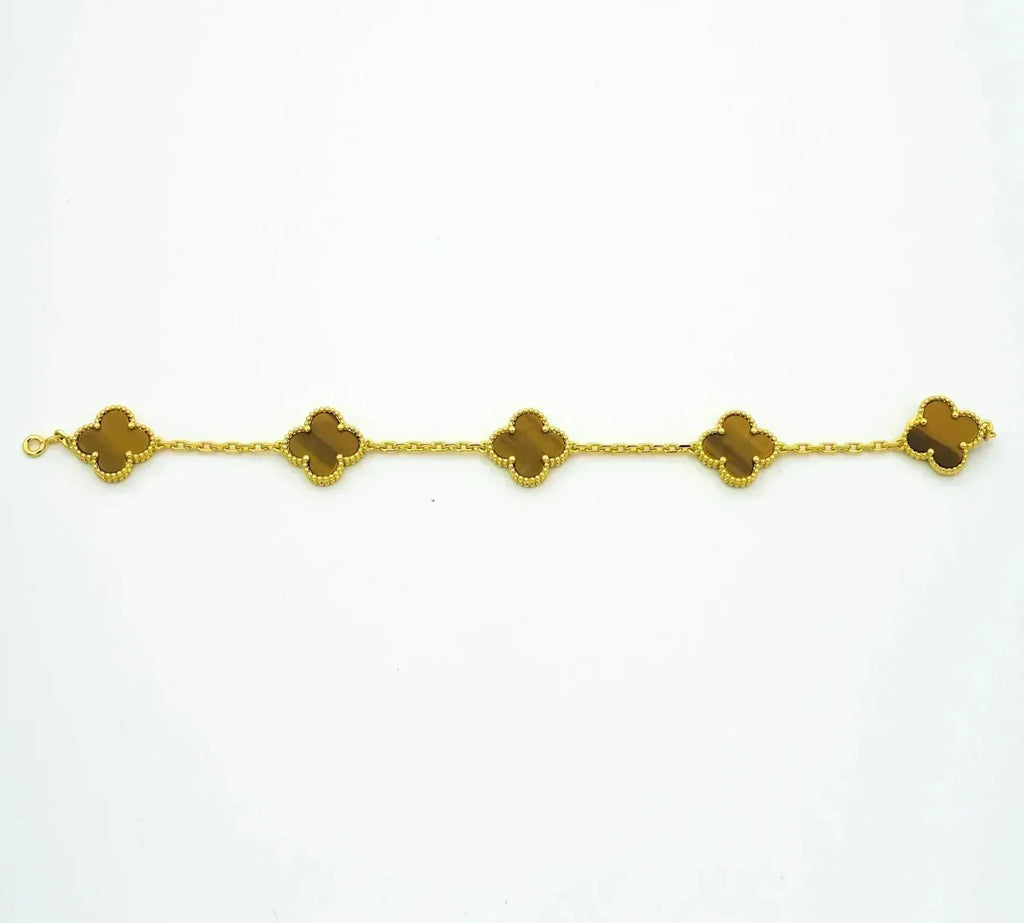 [Aura ]New  CLOVER 5 MOTIFS TIGER EYE BRACELET COLLECTION