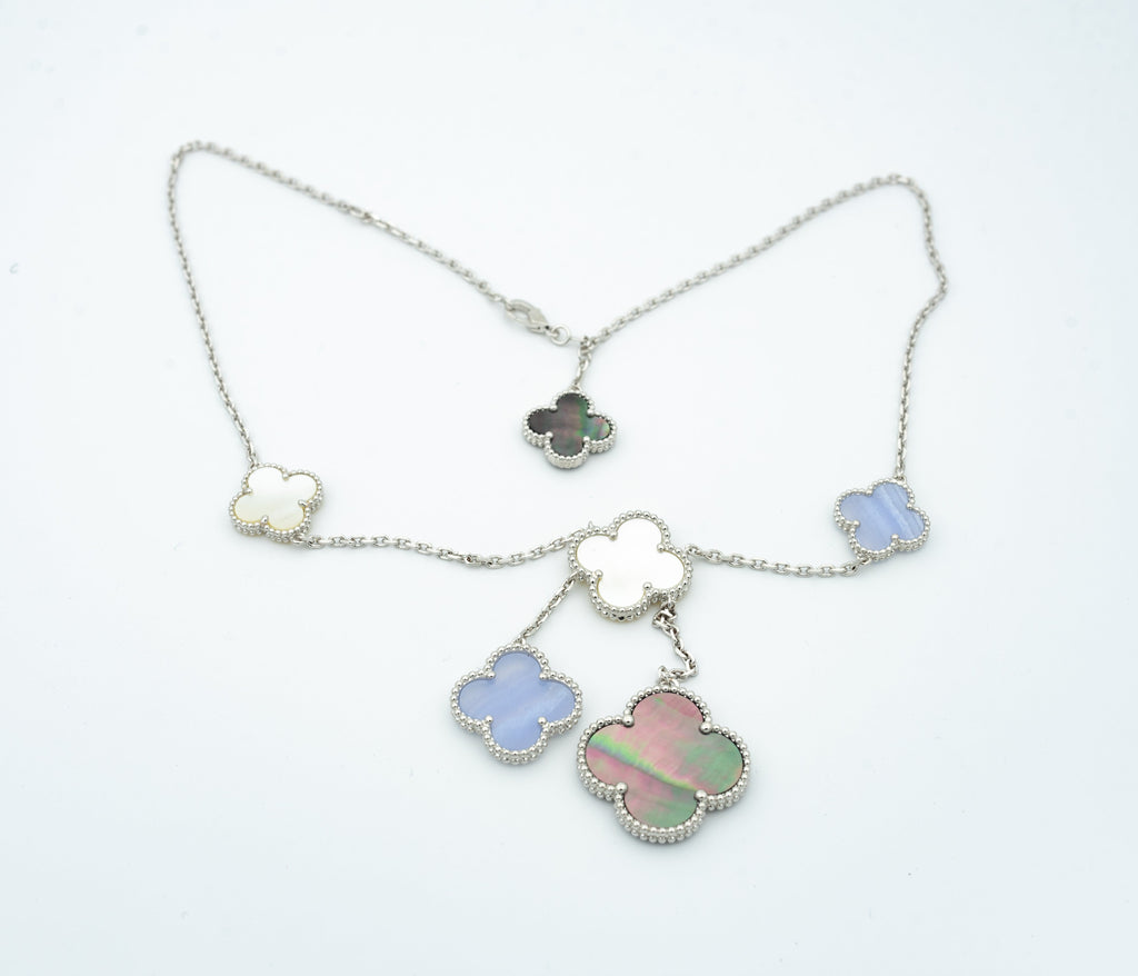 Aura CLOVER MOP CHALCEDON HALSKETTE SILBER 6 MOTIV