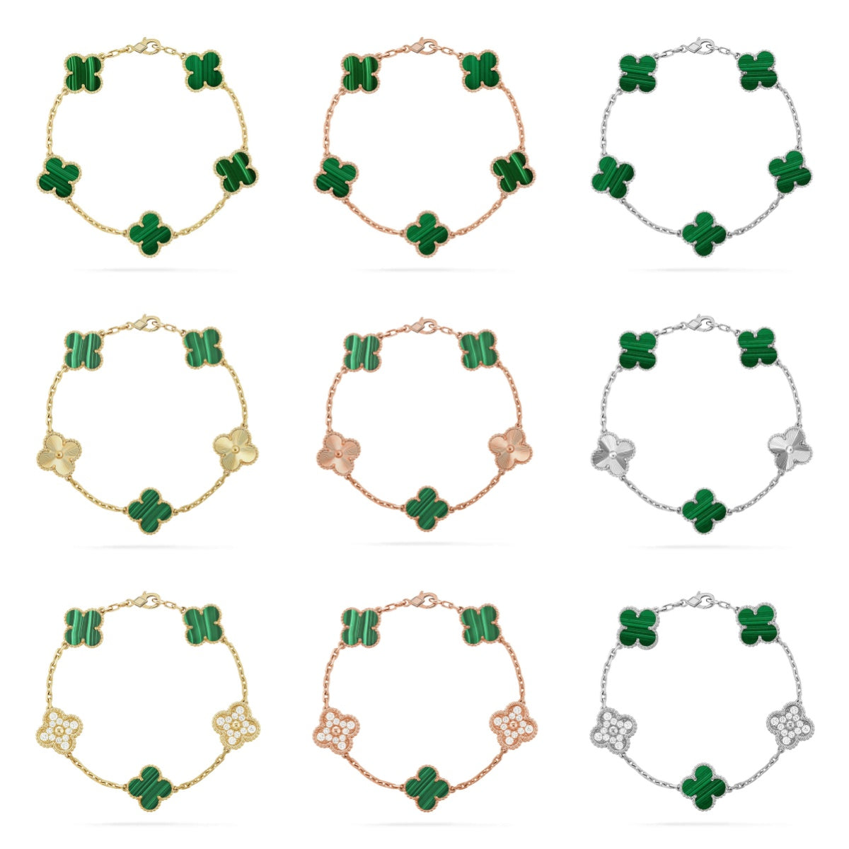 [Aura ]New  CLOVER 5 MOTIF MALACHITE BRACELET COLLECTION