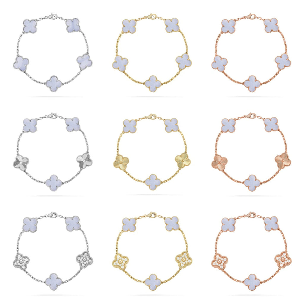 [Aura ]New  CLOVER 5 MOTIF PURPLE CHALCEDONY BRACELET COLLECTION