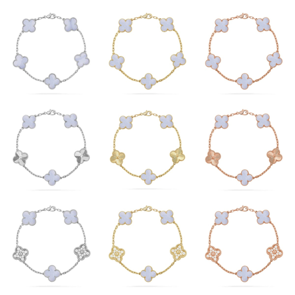 [Aura ]New  CLOVER 5 MOTIF PURPLE CHALCEDONY BRACELET COLLECTION