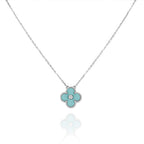 Aura CLOVER 1 DIAMOND LIGHT BLUE SILVER NECKLACE