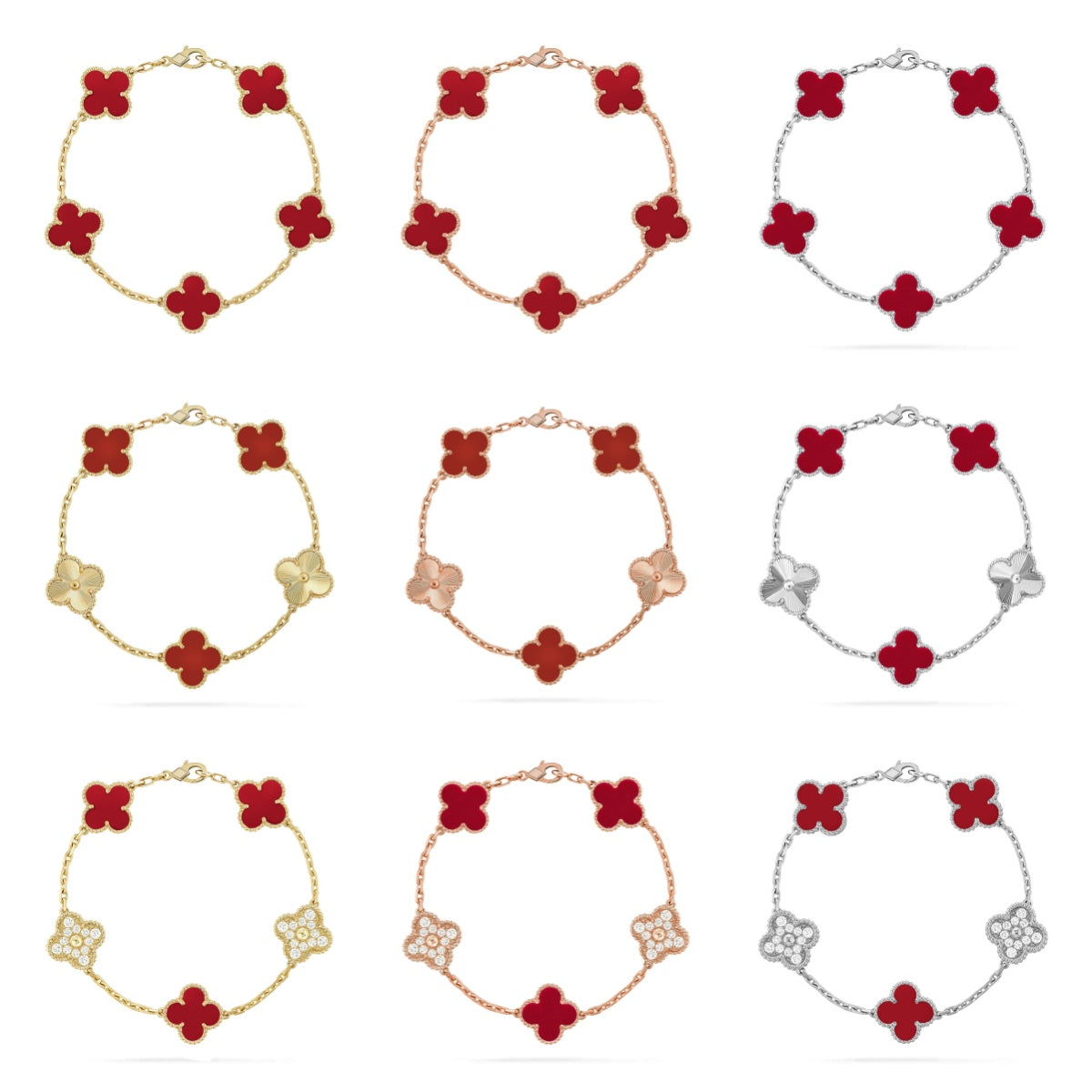 [Aura ]New  CLOVER 5 MOTIF RED CORNELIAN BRACELET COLLECTION