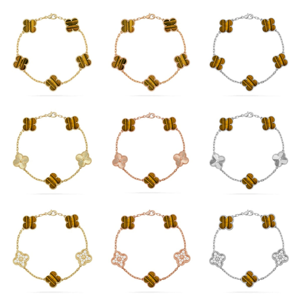 [Aura ]New  CLOVER 5 MOTIFS TIGER EYE BRACELET COLLECTION