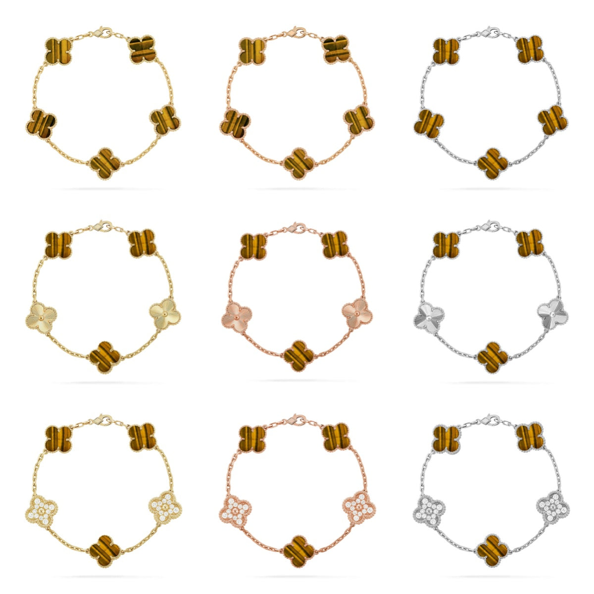 [Aura ]New  CLOVER 5 MOTIFS TIGER EYE BRACELET COLLECTION