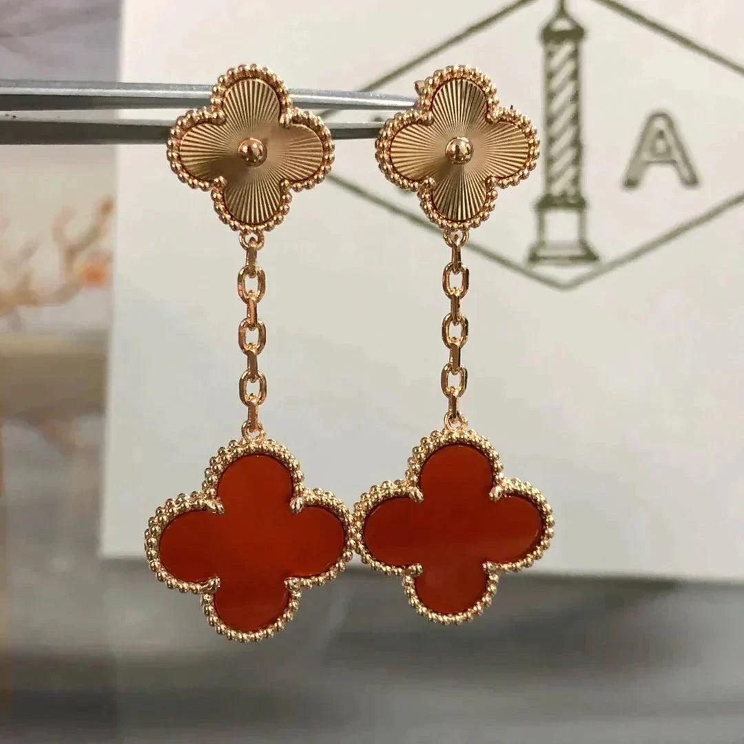 Aura CLOVER 2 MOTIF  LASER CARNELIAN EARRINGS