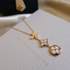 Aura COLOR BLOSSOM LARIAT NECKLACE PINK GOLD WHITE MOTHER PEARL AND DIAMOND