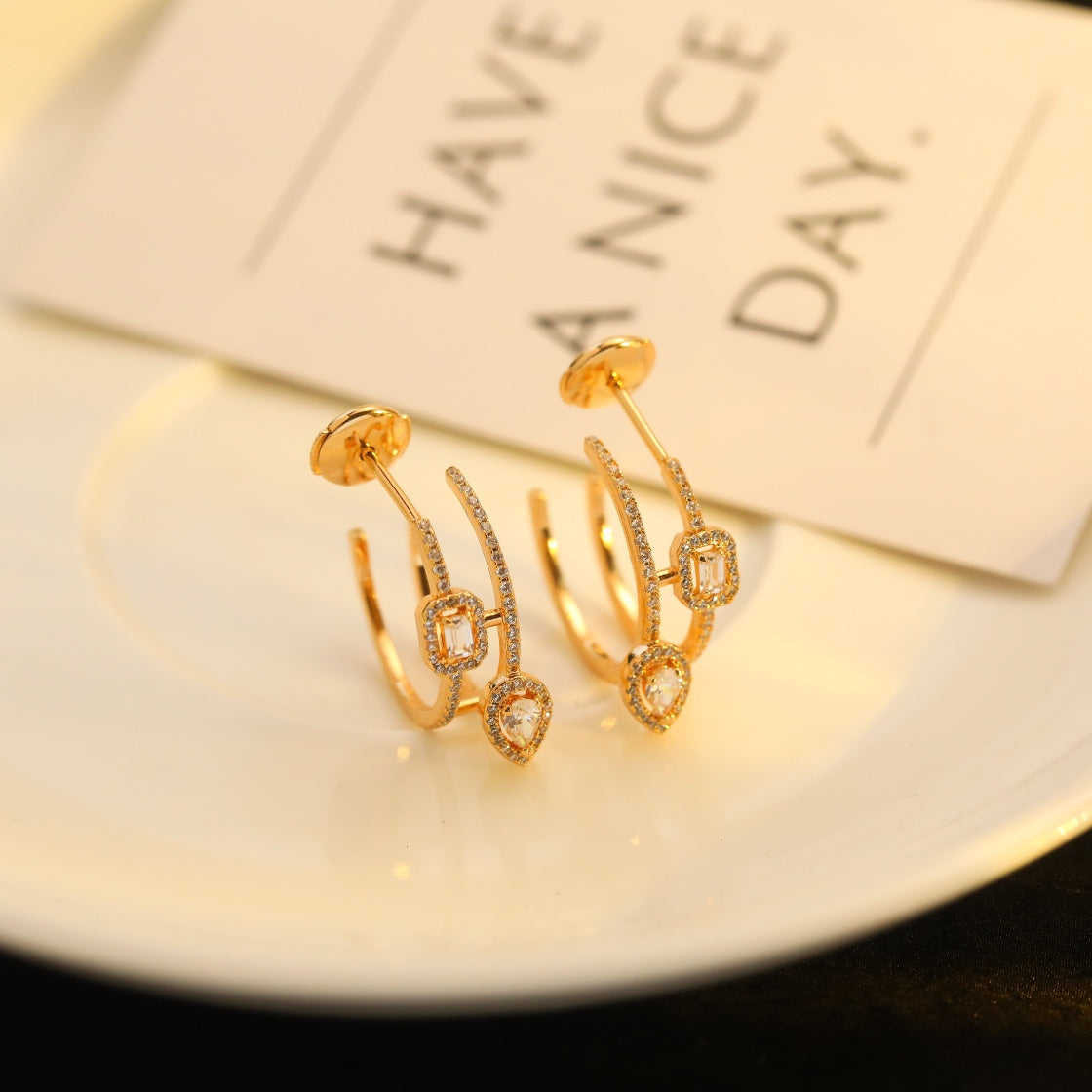 [Aura ] CREOLES MY TWIN 2 RANGS SILVER DIAMOND EARRINGS