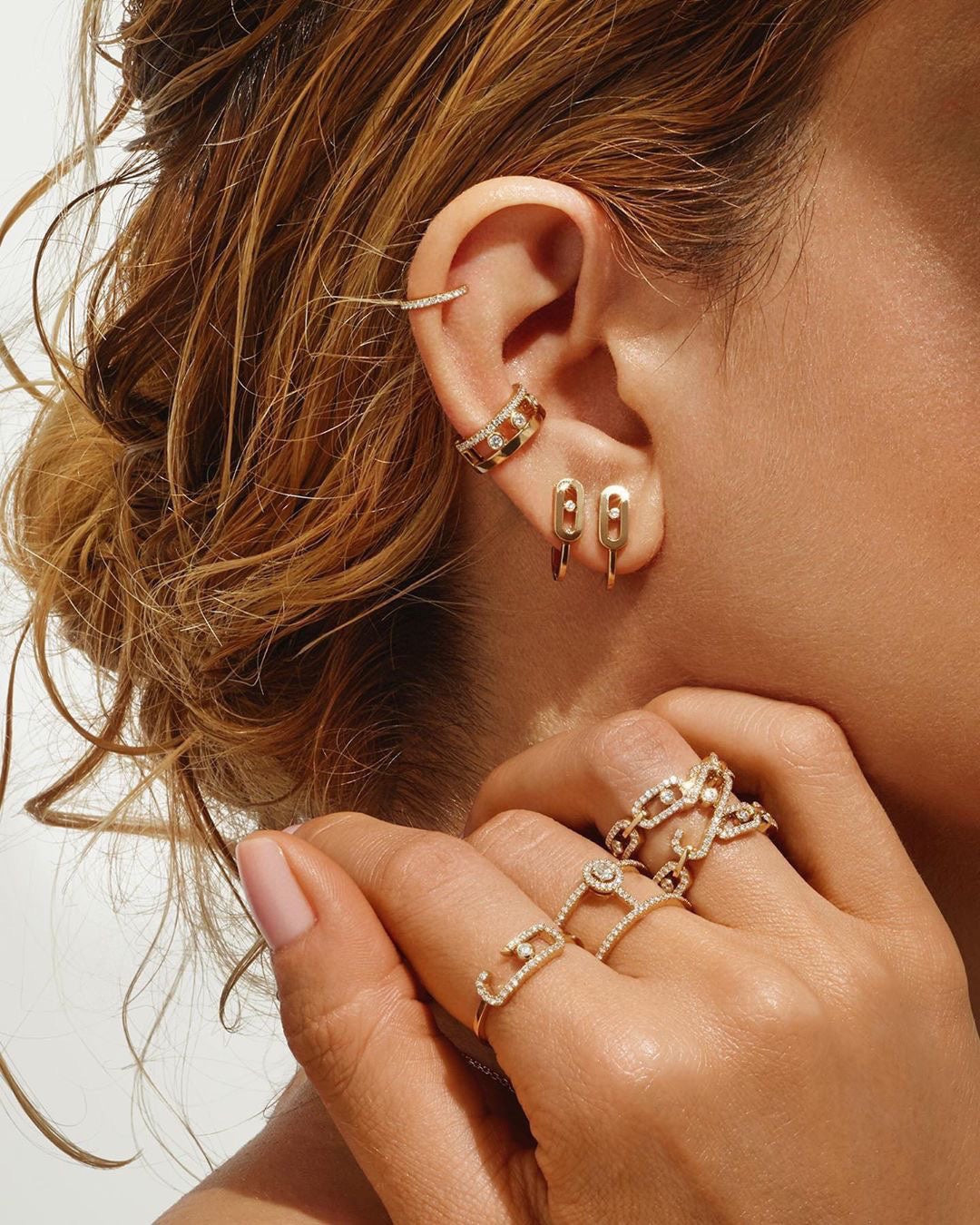 [Aura ] CREOLES MOVE UNO MINI 1 DIAMOND EARRINGS