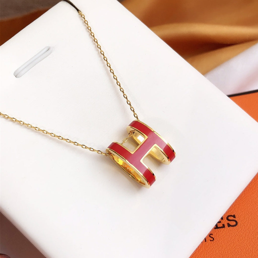 Aura HM CLIC ROTE EMAIL-GOLDHALSKETTE