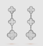 Aura CLOVER 3 MOTIF DIAMOND SILVER DROP EARRINGS