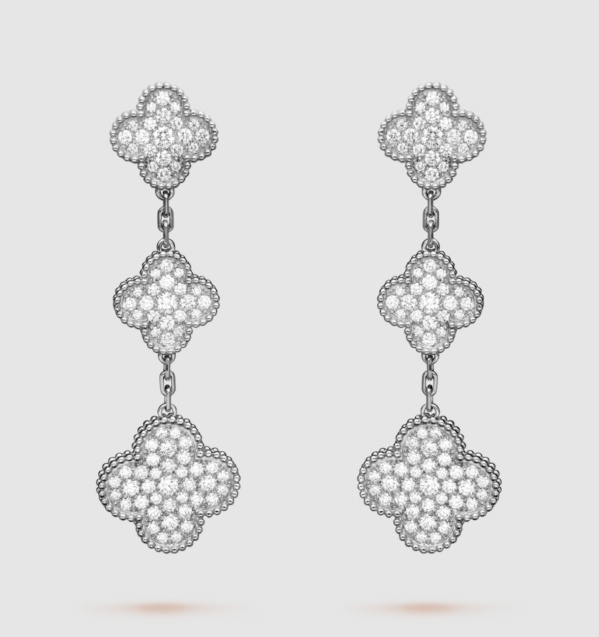 Aura CLOVER 3 MOTIF DIAMOND SILVER DROP EARRINGS