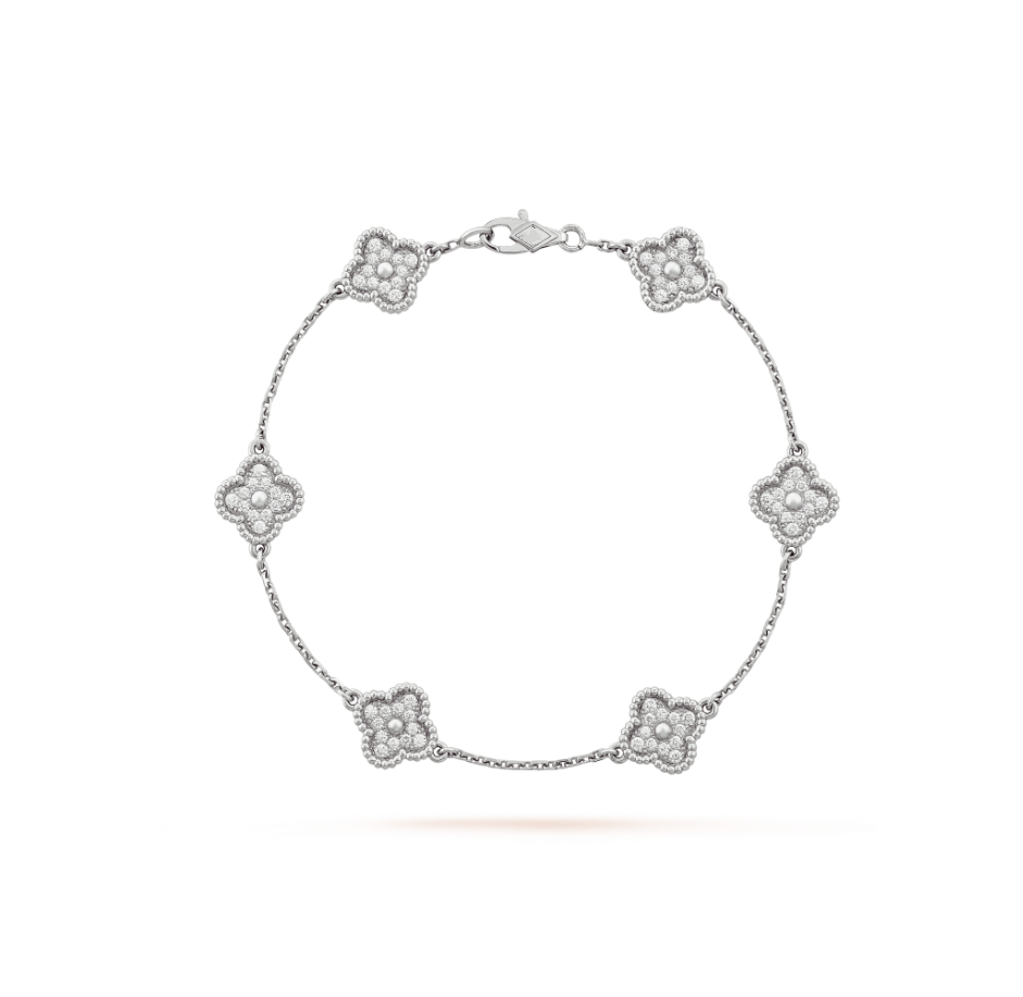 Aura CLOVER 6 MOTIF SILVER DIAMOND BRACELET