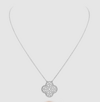 Aura CLOVER 25MM LARGE PENDANT DIAMOND PAVED SILVER NECKLACE