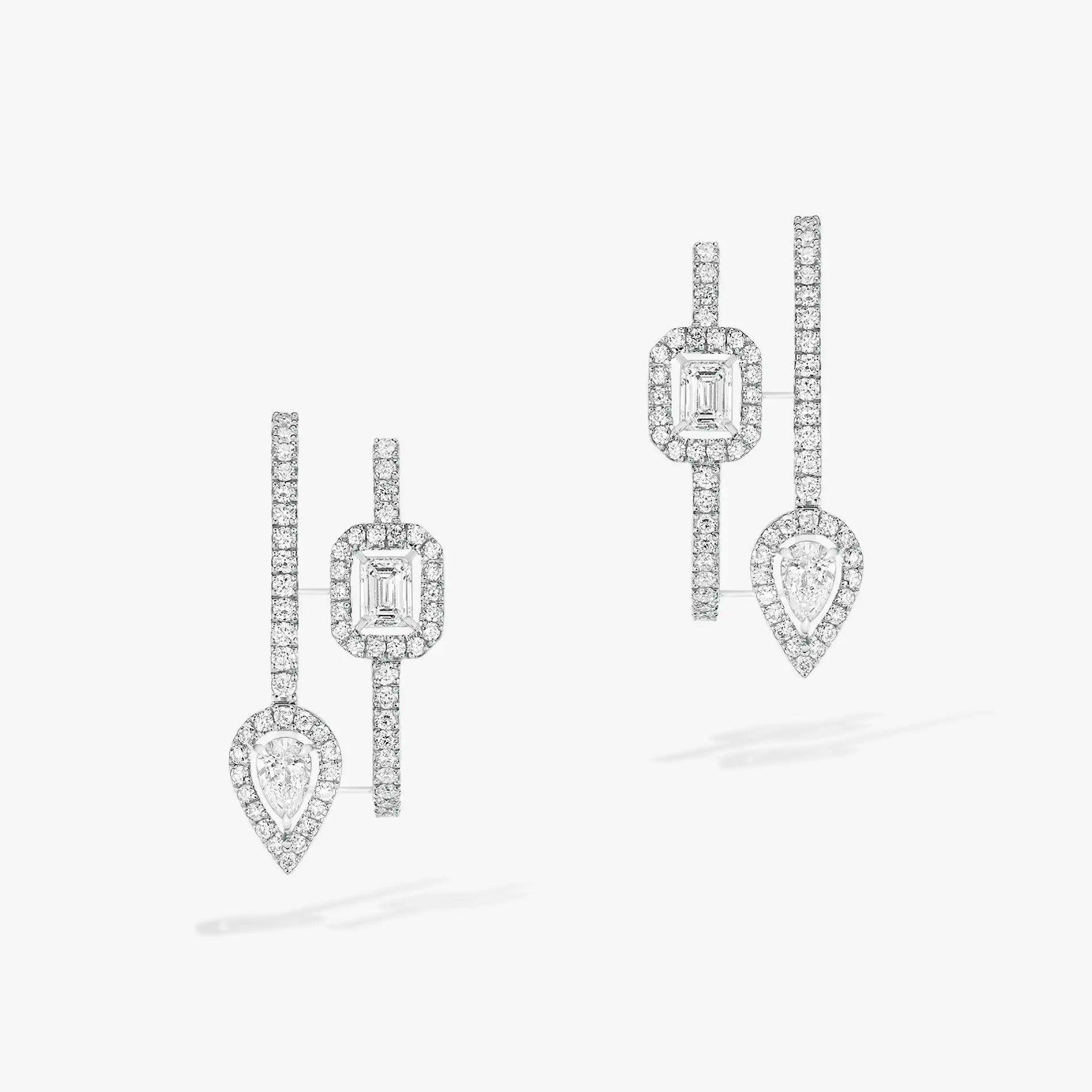 [Aura ] CREOLES MY TWIN 2 RANGS SILVER DIAMOND EARRINGS