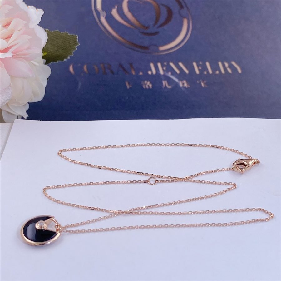 Aura AMULETTE ROSE GOLD ONYX NECKLACE