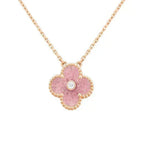 Aura CLOVER 15MM DIAMOND RHODONITE NECKLACE