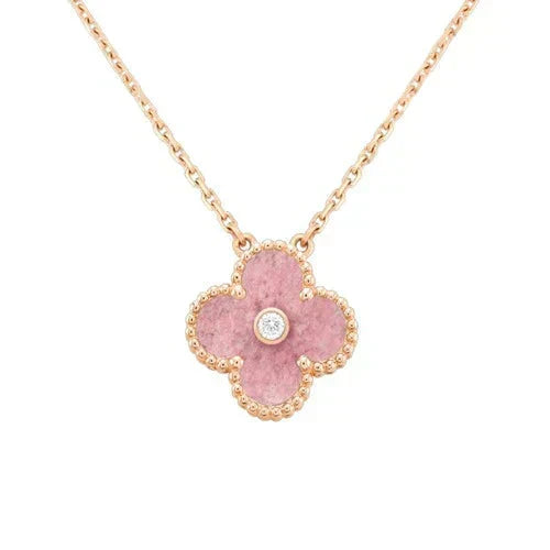 Aura CLOVER 15MM DIAMOND RHODONITE NECKLACE