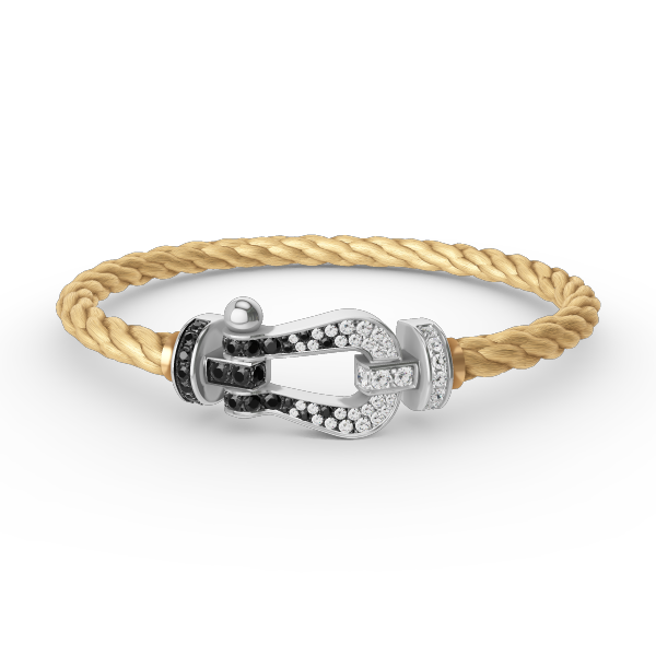 Aura FORCE LARGE HORSESHOE BLACK WHITE DIAMOND BRACELET SILVER