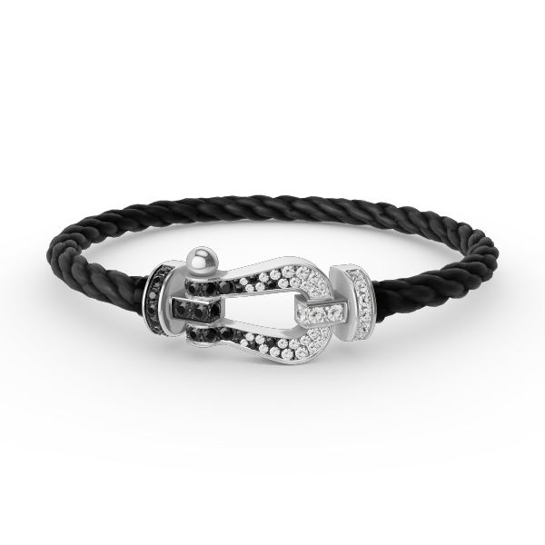 Aura FORCE LARGE HORSESHOE BLACK WHITE DIAMOND BRACELET SILVER