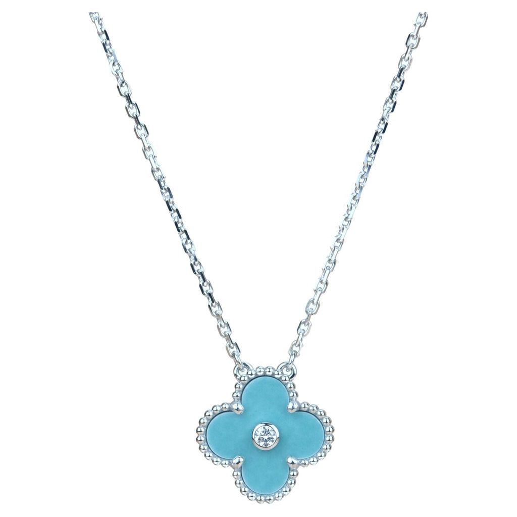 Aura CLOVER 15MM DIAMOND SVRES PORCELAIN  NECKLACE SILVER