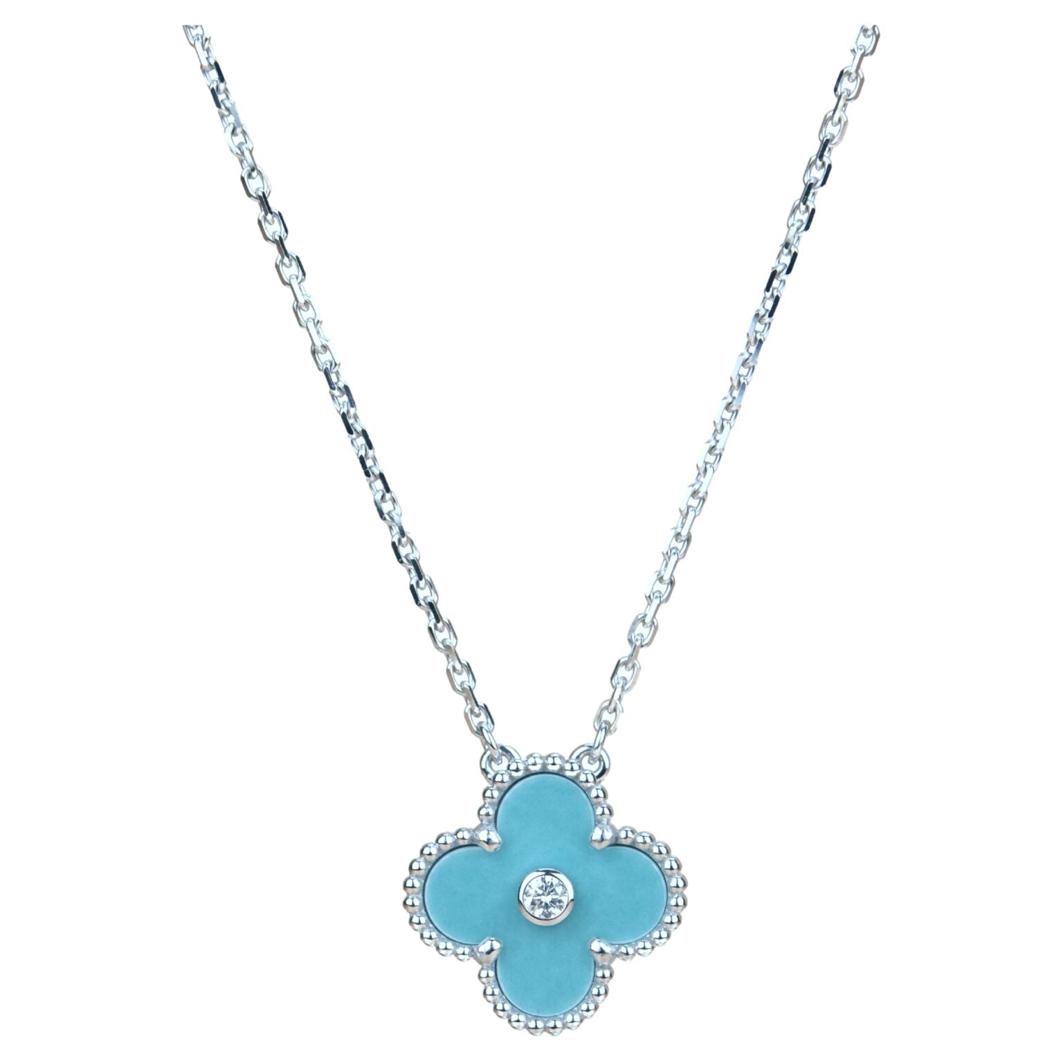 Aura CLOVER 15MM DIAMOND SVRES PORCELAIN  NECKLACE SILVER