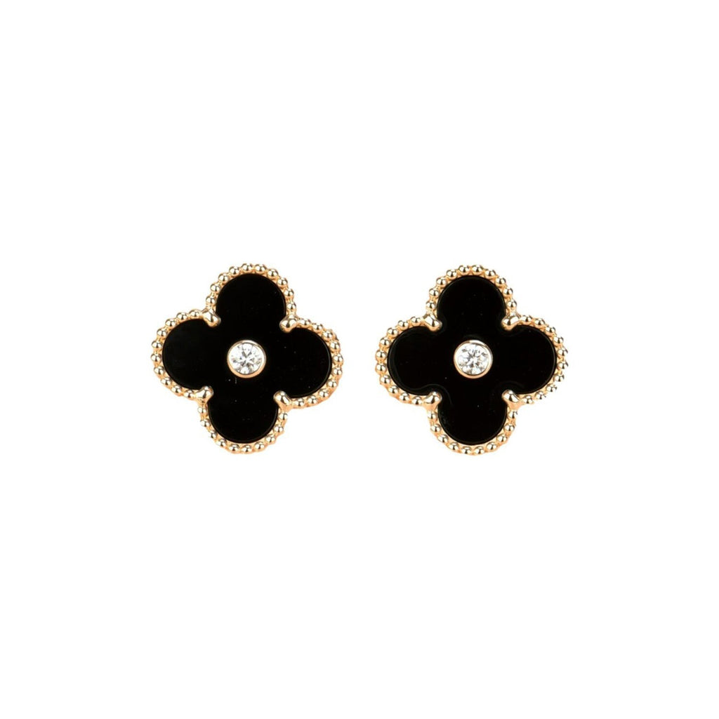 Aura CLOVER MEDIUM 1 MOTIFS ONYX DIAMOND EARRINGS