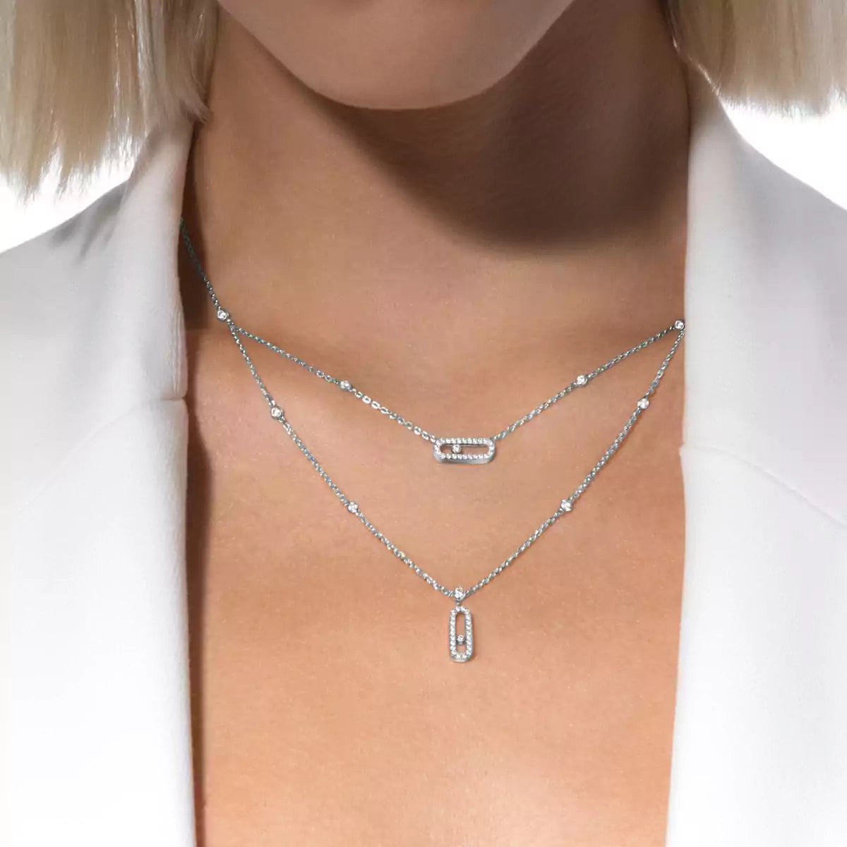 [Aura ] 2 Reihen Roségold Diamant Pave_ Halskette Move Uno