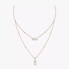 [Aura ] 2 Rows Rose Gold Diamond Pave_ Necklace Move Uno