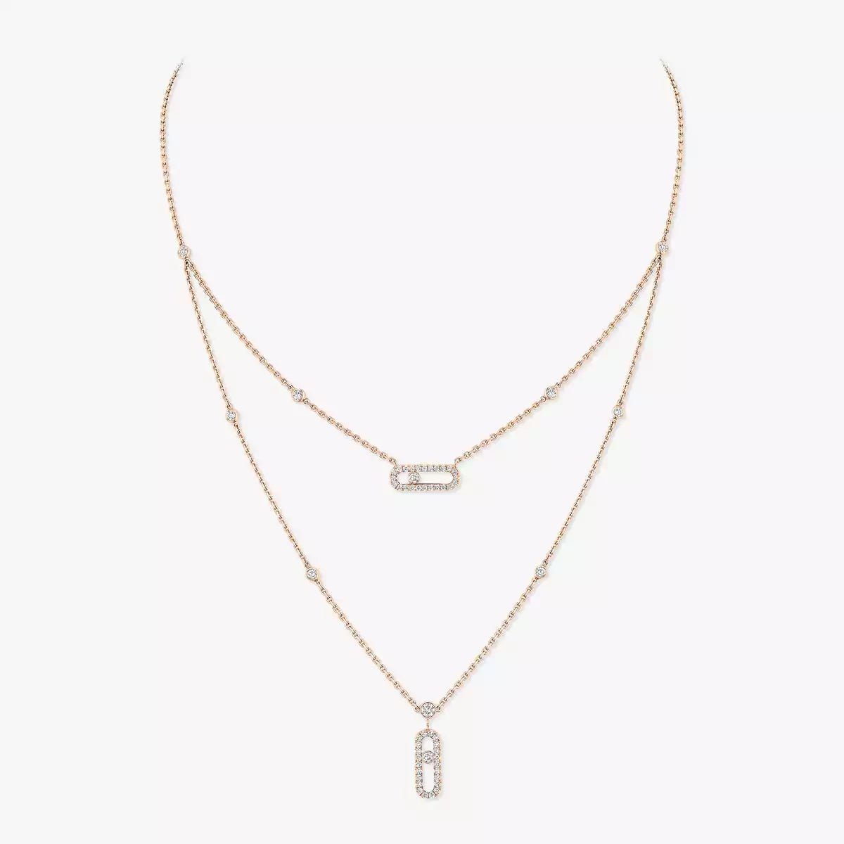 [Aura ] 2 Reihen Roségold Diamant Pave_ Halskette Move Uno