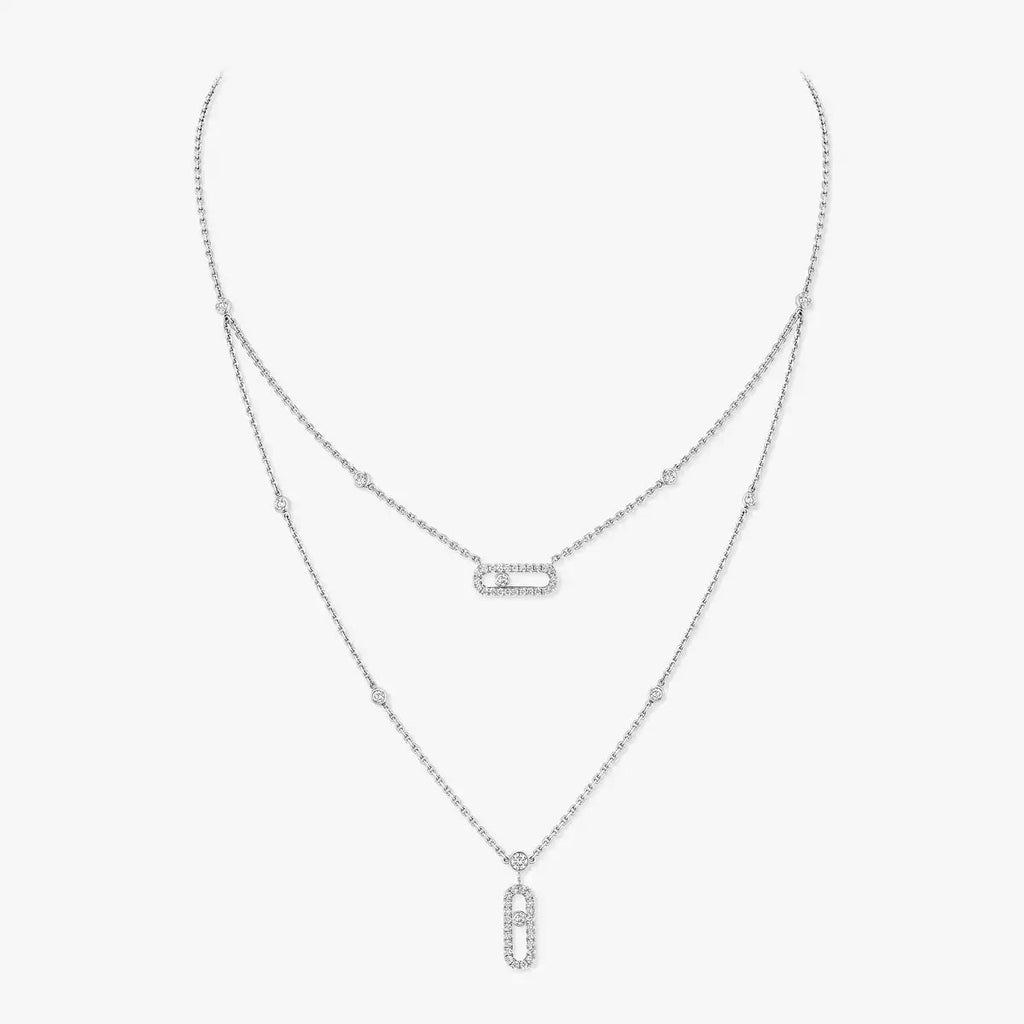 [Aura ] 2 Rows Rose Gold Diamond Pave_ Necklace Move Uno
