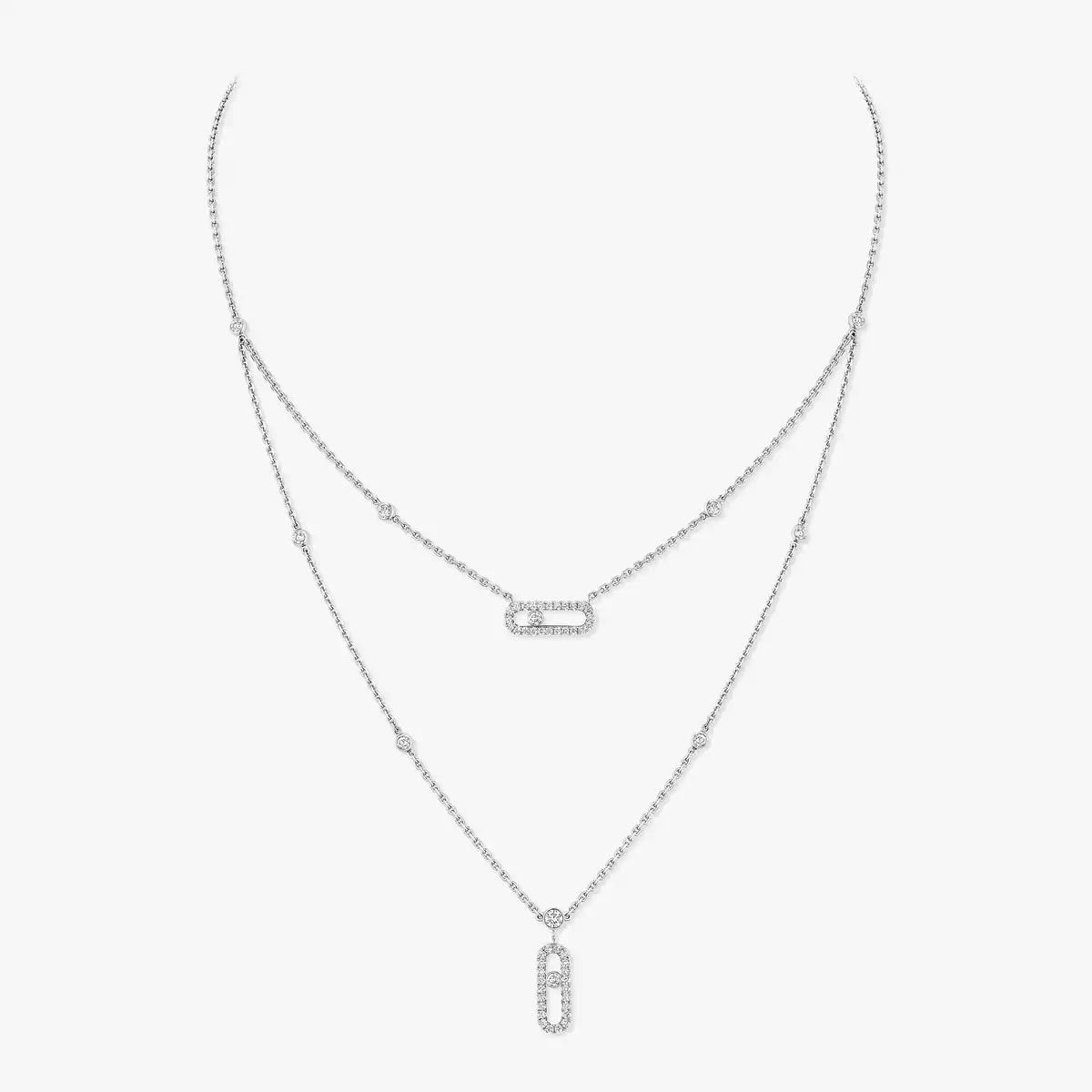 [Aura ] 2 Rows Rose Gold Diamond Pave_ Necklace Move Uno