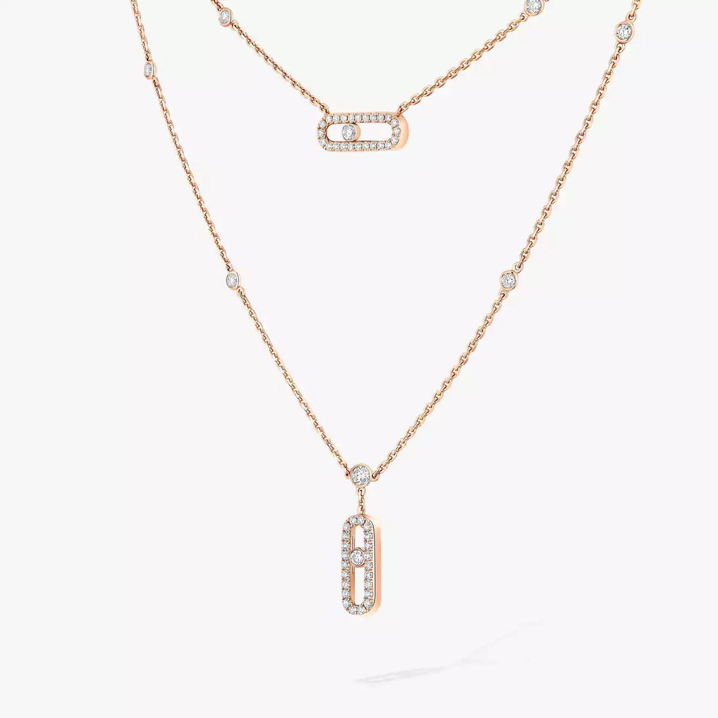 [Aura ] 2 Rows Rose Gold Diamond Pave_ Necklace Move Uno