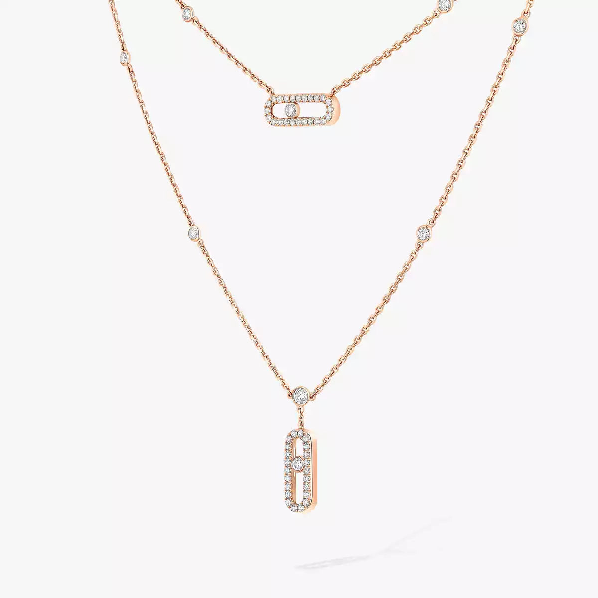 [Aura ] 2 Reihen Roségold Diamant Pave_ Halskette Move Uno