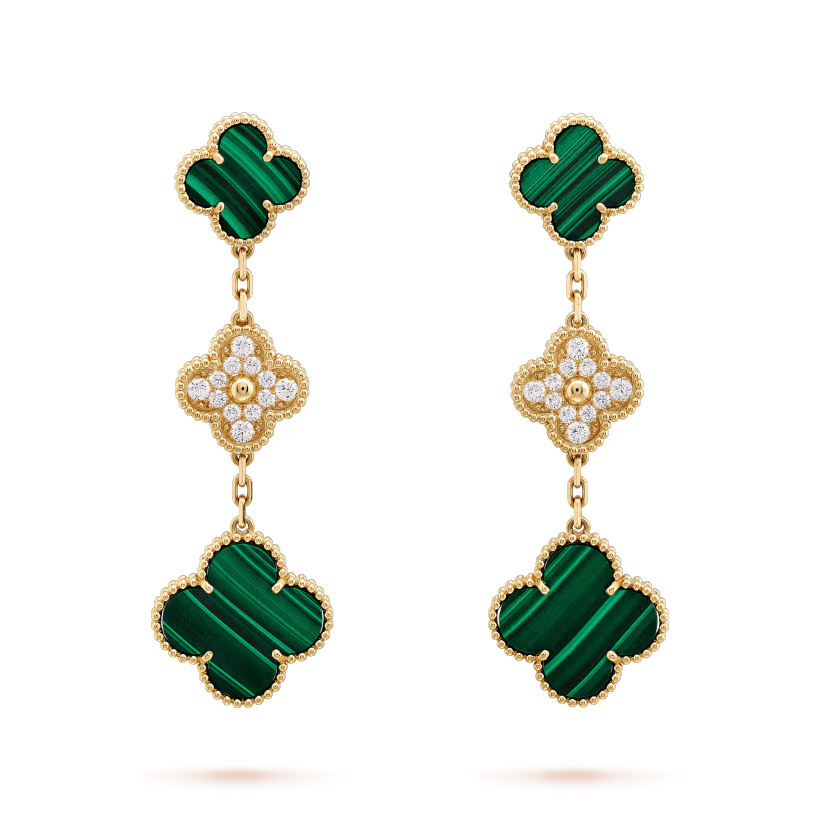 Aura CLOVER OHRRINGE GOLD MALACHIT DIAMANT 3 MOTIVE