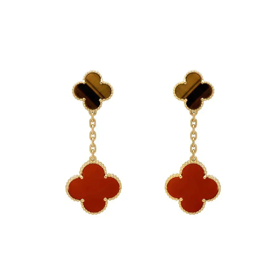 Aura CLOVER  2 MOTIF  TIGER EYE CARNELIAN EARRINGS
