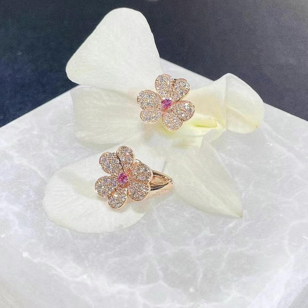 Aura FRIVOLE PINK GOLD FLOWER DIAMOND EARRINGS