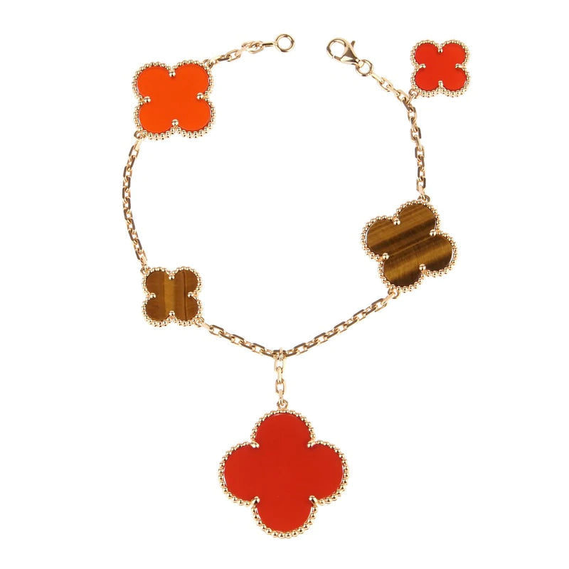 Aura CLOVER BRACELET 5 MOTIVE KARNEOL TIGERAUGE