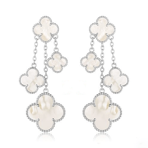 Aura CLOVER EARRINGS WHITE MOP 4 MOTIFS SILVER