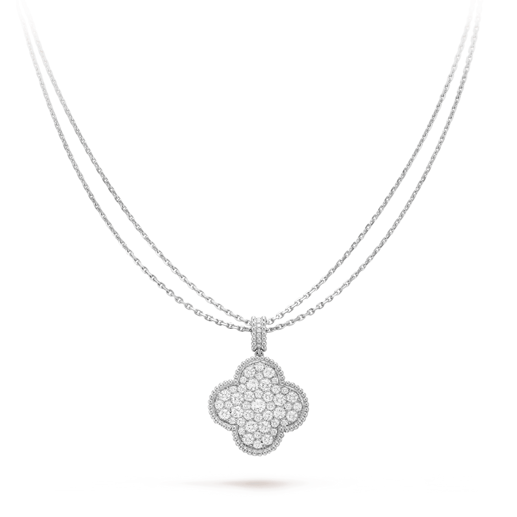 Aura CLOVER 25MM SILVER FULL DIAMOND BIG CLOVER NECKLACE