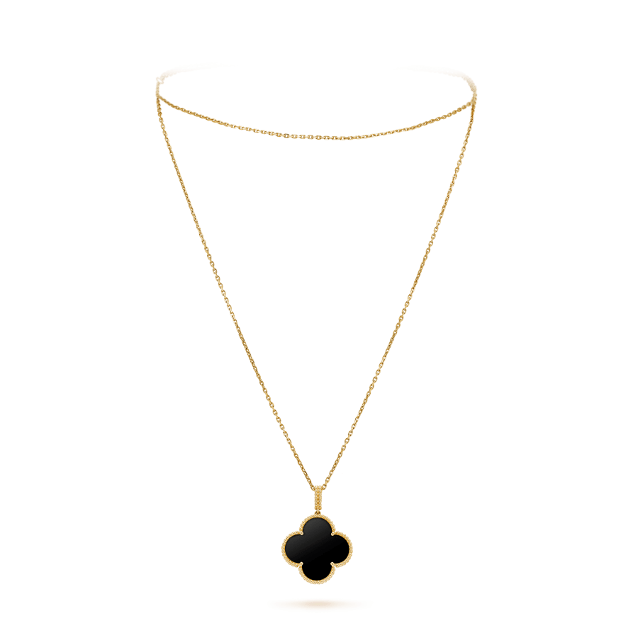 Aura CLOVER 25MM GOLD ONYX GROSSES KLEEB LATTCOLLIER