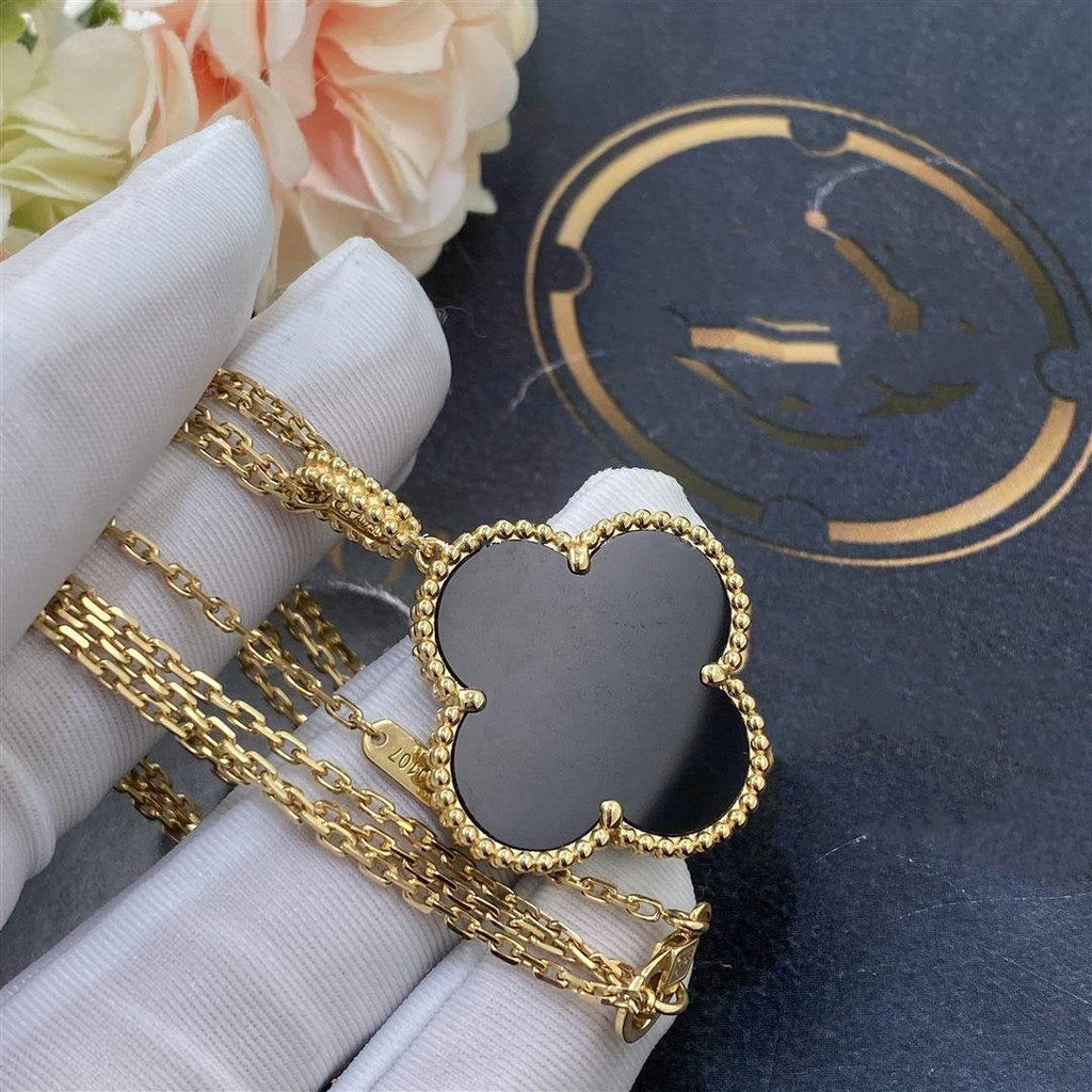 Aura CLOVER 25MM GOLD ONYX GROSSES KLEEB LATTCOLLIER