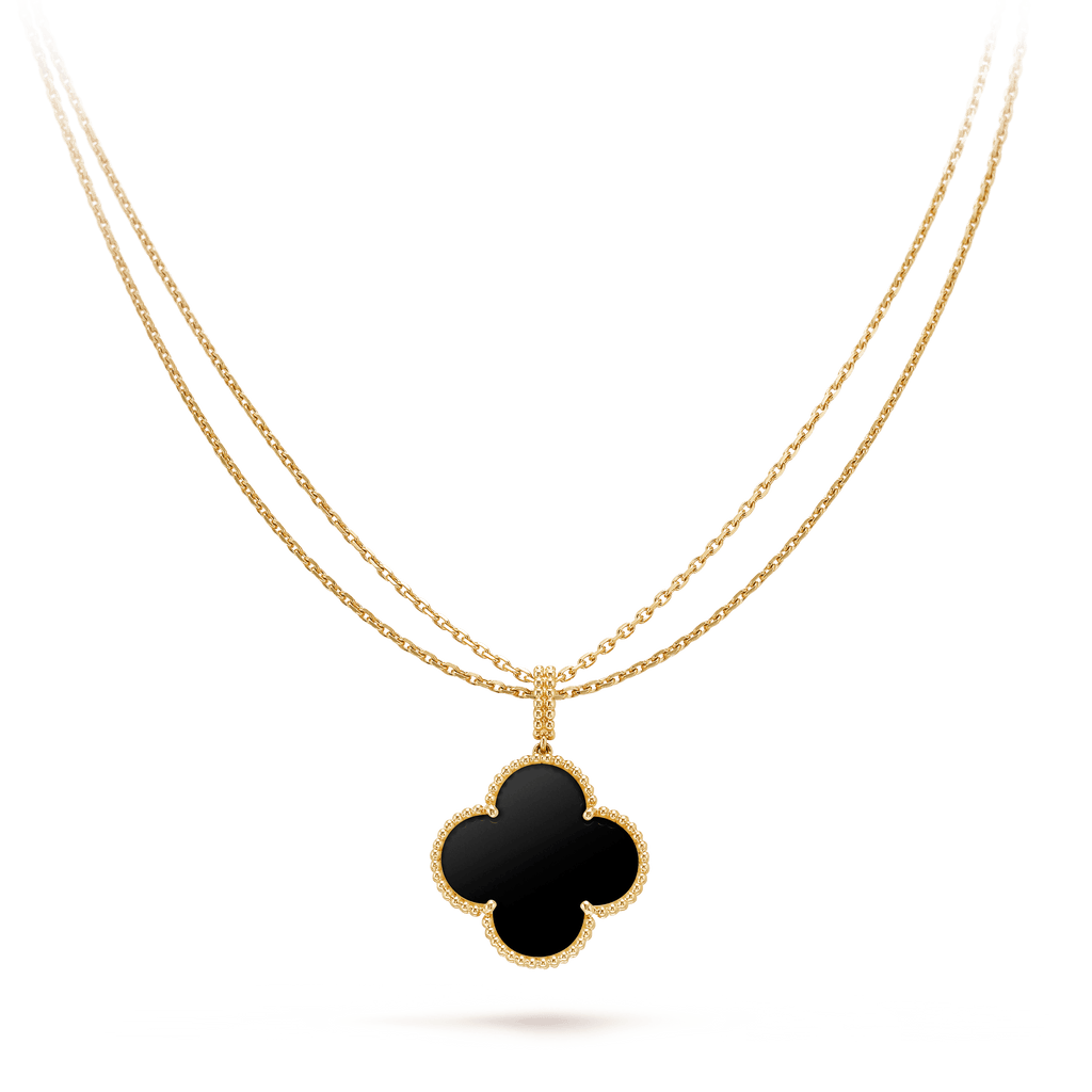 Aura CLOVER 25MM GOLD ONYX GROSSES KLEEB LATTCOLLIER