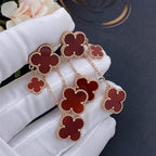 Aura CLOVER EARRINGS CARNELIAN 4 MOTIFS PINK GOLD