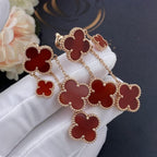 Aura CLOVER EARRINGS CARNELIAN 4 MOTIFS PINK GOLD