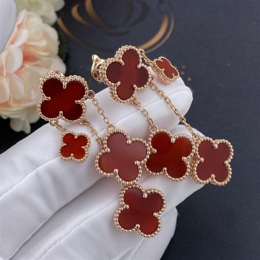Aura CLOVER EARRINGS CARNELIAN 4 MOTIFS PINK GOLD