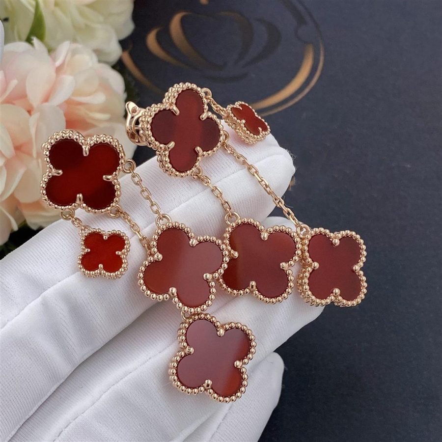 Aura CLOVER EARRINGS CARNELIAN 4 MOTIFS PINK GOLD